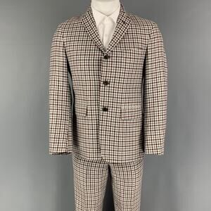 BLACK FLEECE Size 38 Burgundy Grey Cream Checkered Wool Blend 31 Suit